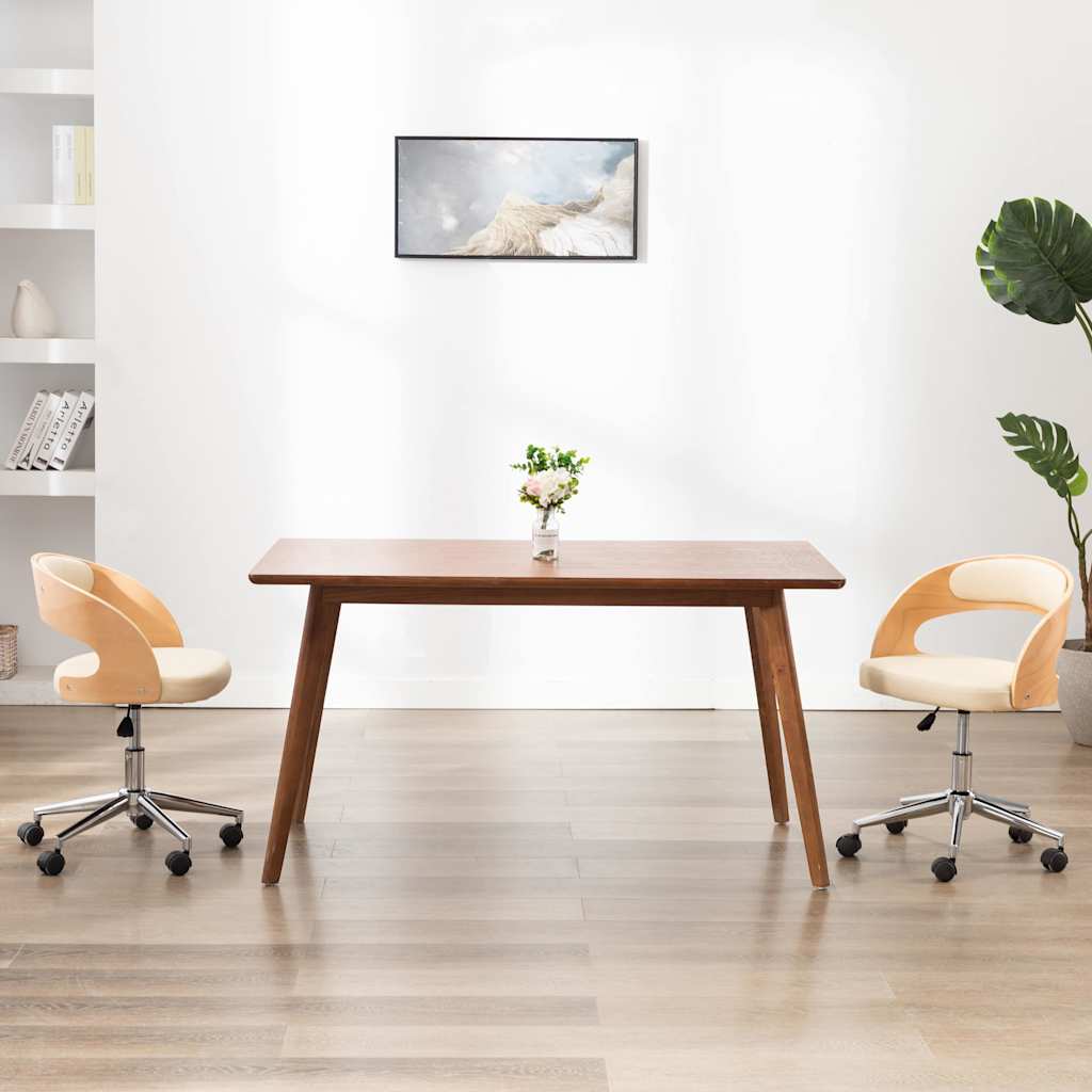 Vidaxl eetkamerstoelen draaibaar 2 st gebogen hout en kunstleer crème