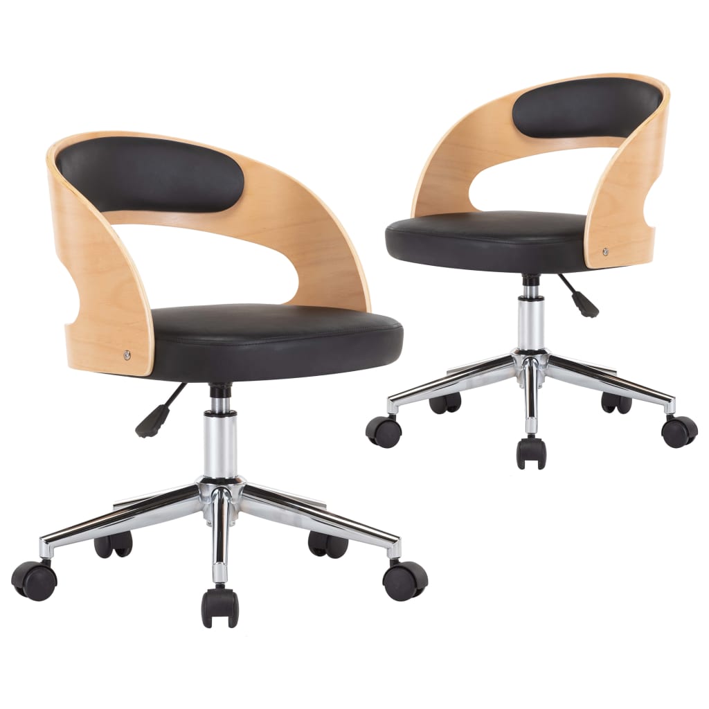 Vidaxl eetkamerstoelen draaibaar 2 st gebogen hout en kunstleer zwart
