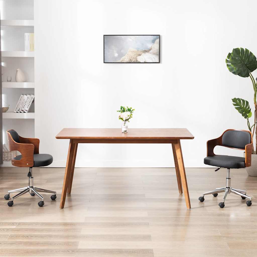 Vidaxl eetkamerstoelen draaibaar 2 st gebogen hout en kunstleer zwart