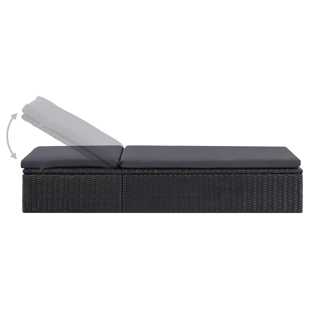 Vidaxl ligbed poly rattan zwart en donkergrijs