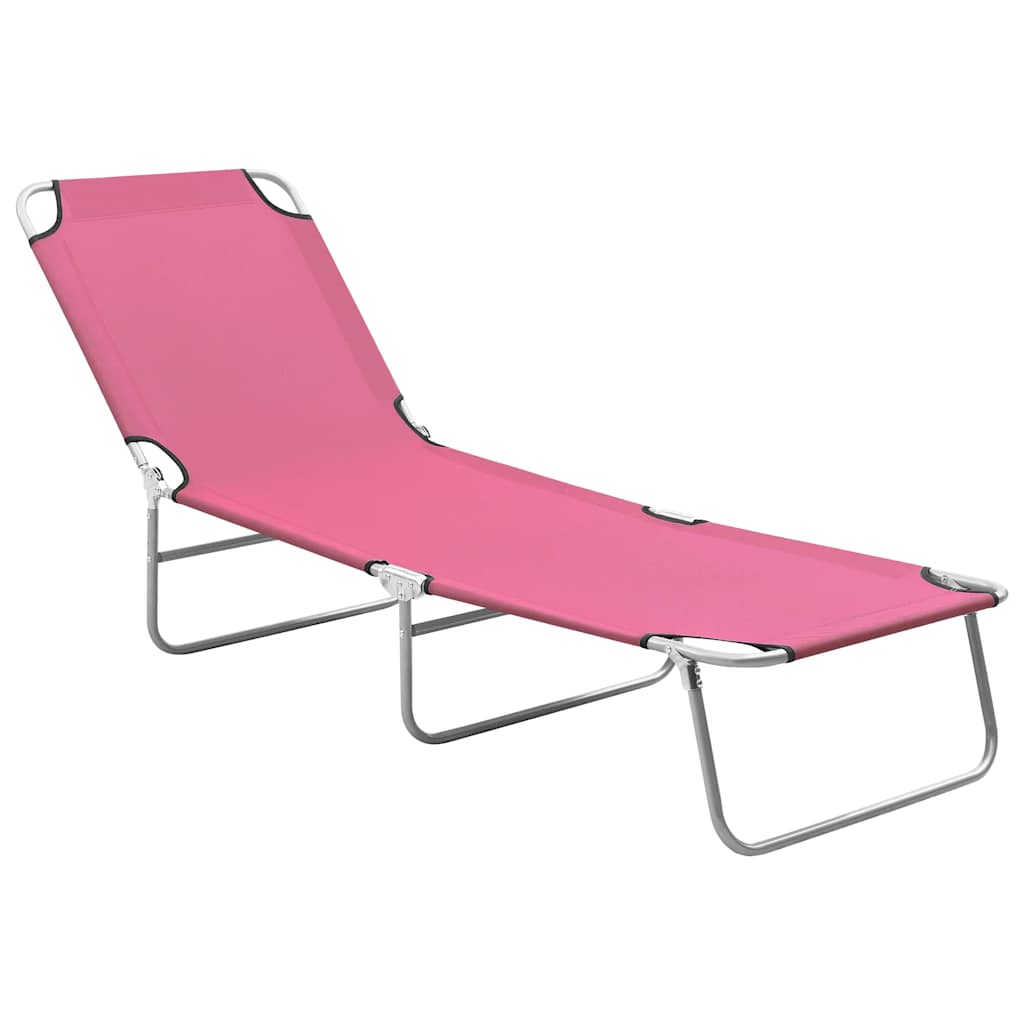 Vidaxl ligbed inklapbaar staal en stof roze