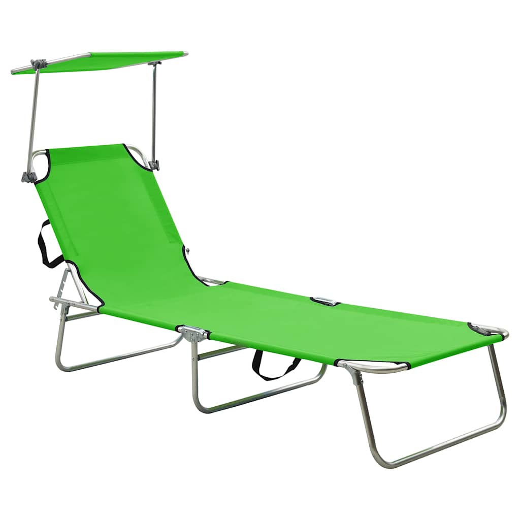 Vidaxl ligbed inklapbaar met luifel aluminium groen