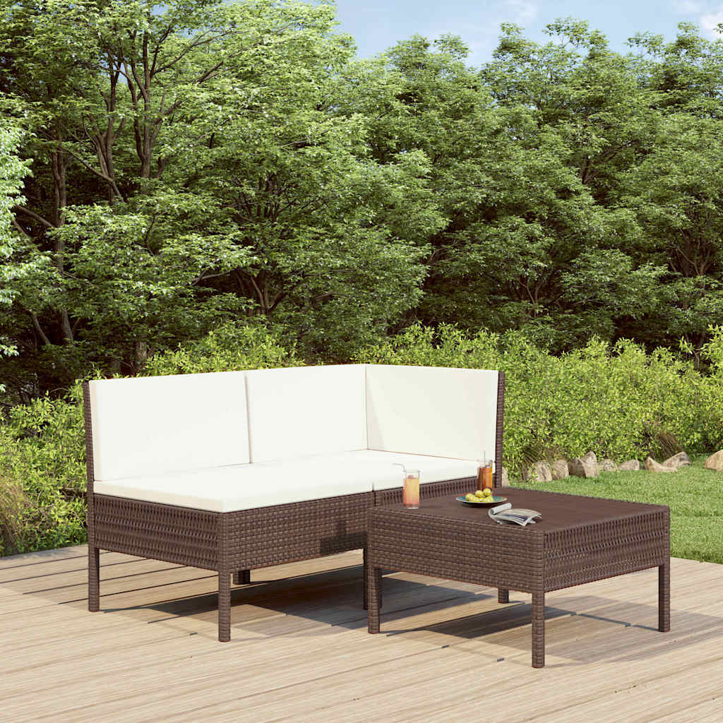 Vidaxl 3-delige loungeset met kussens poly rattan bruin