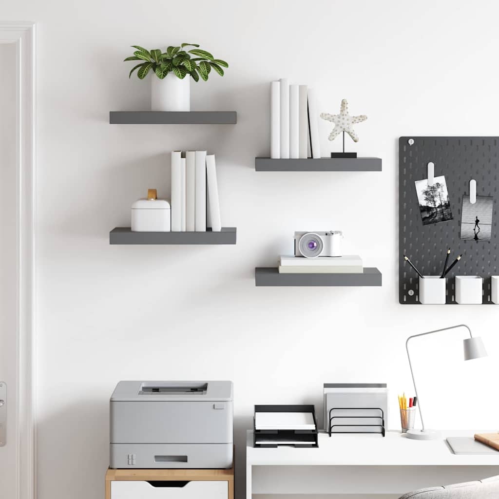 Vidaxl wandschappen zwevend 4 st 40x23x3,8 cm mdf hoogglans grijs