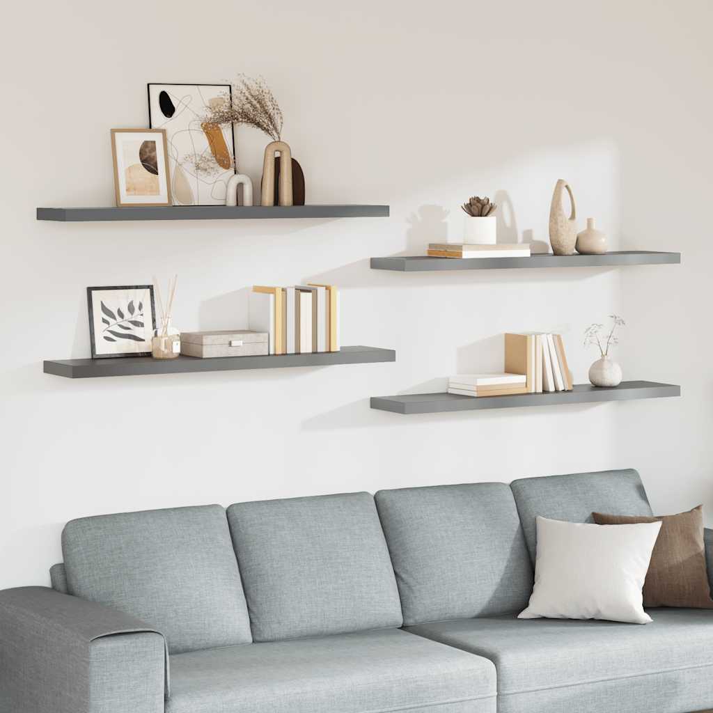 Vidaxl wandschappen zwevend 4 st 120x23,5x3,8 cm mdf grijs