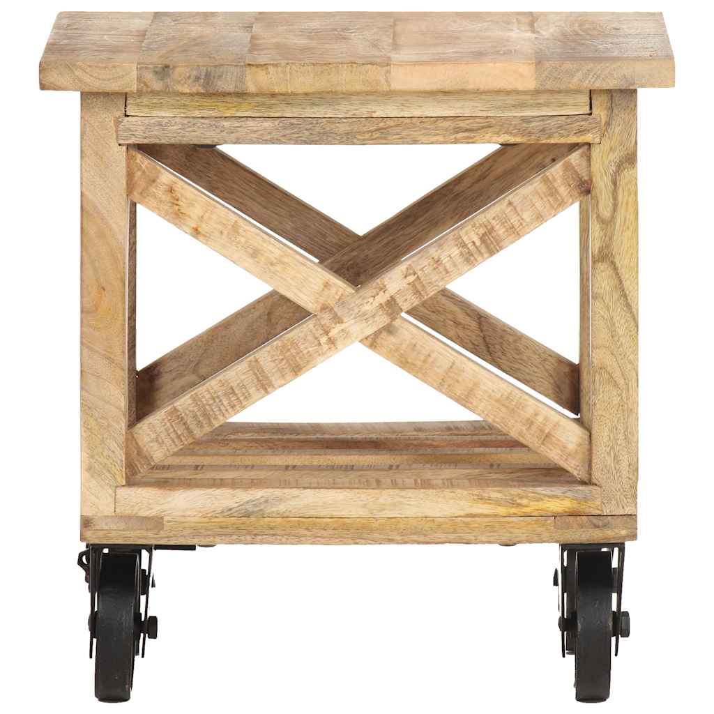 Vidaxl bijzettafel op wieltjes 40x40x42 cm ruw mangohout