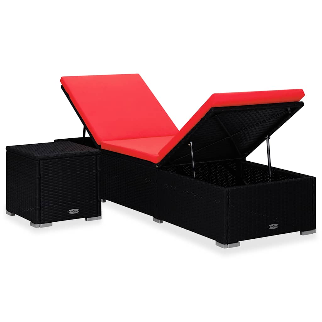 Vidaxl ligbed met kussen en theetafel poly rattan rood