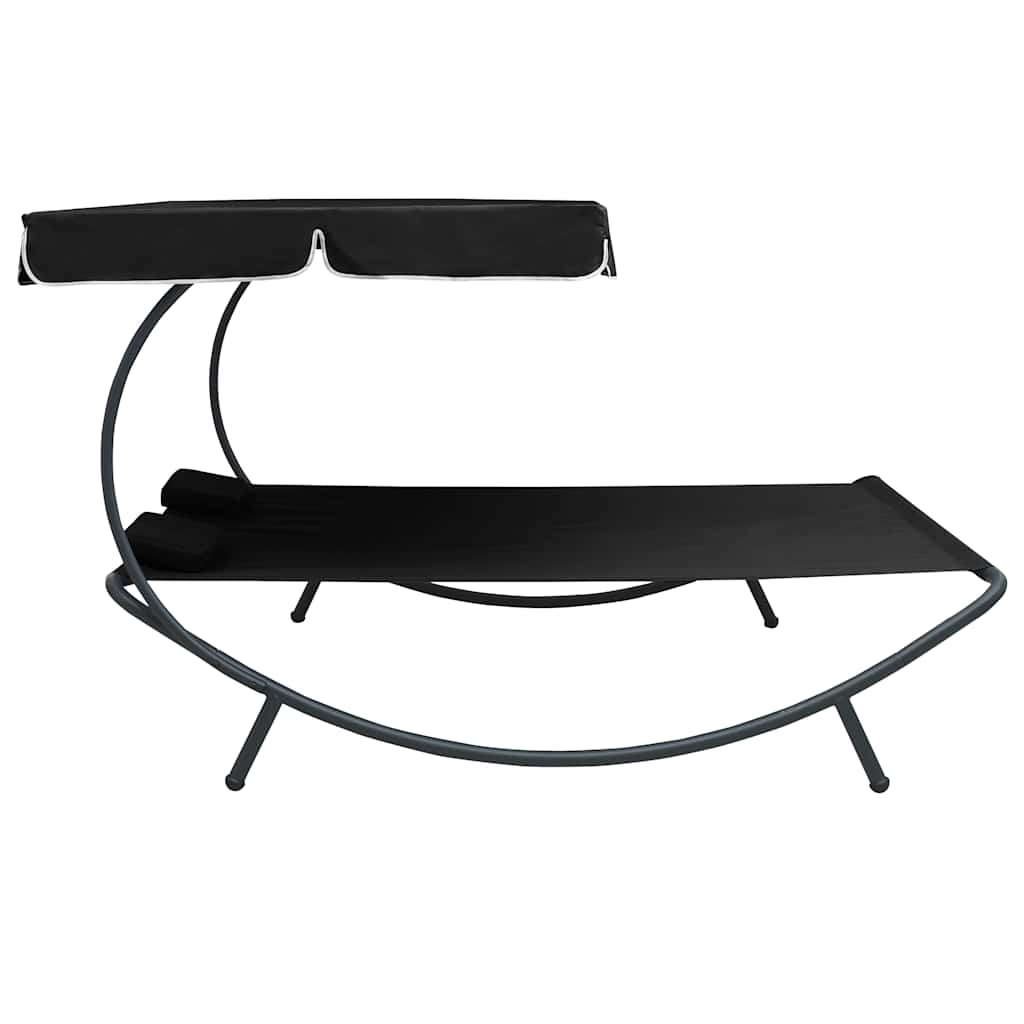 Vidaxl loungebed met luifel en kussens zwart