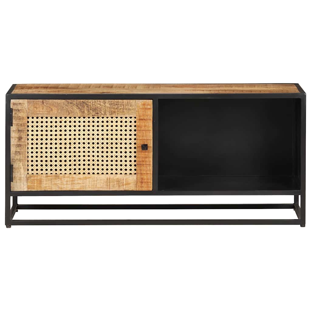 Vidaxl tv-meubel 90x30x40 cm ruw mangohout en natuurlijk riet