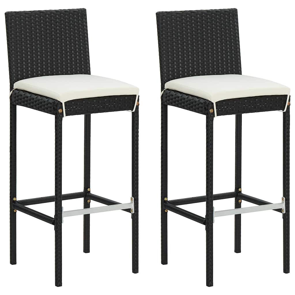 Vidaxl tuinbarkrukken met kussens 2 st poly rattan zwart