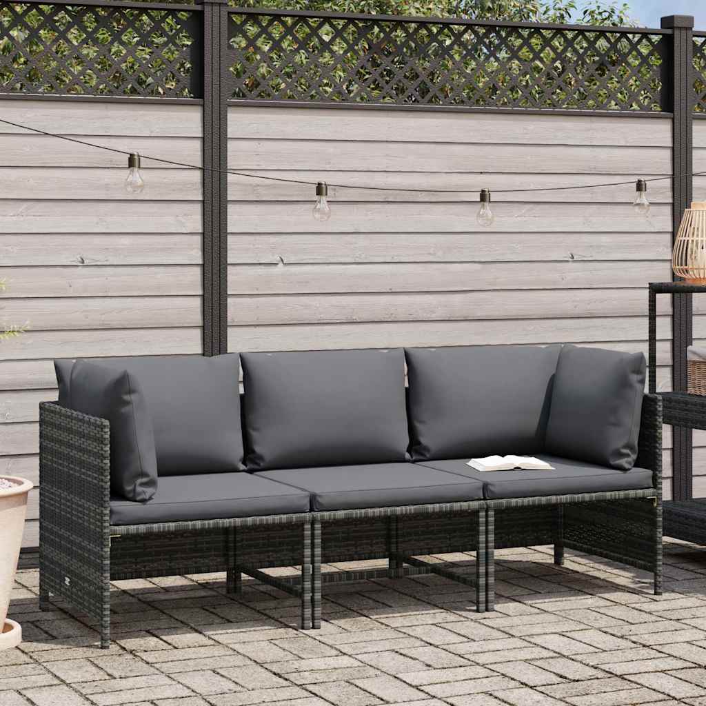 Vidaxl tuinbank 3-zits met kussens poly rattan grijs