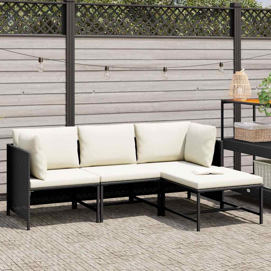 Vidaxl 4-delige loungeset met kussens poly rattan zwart