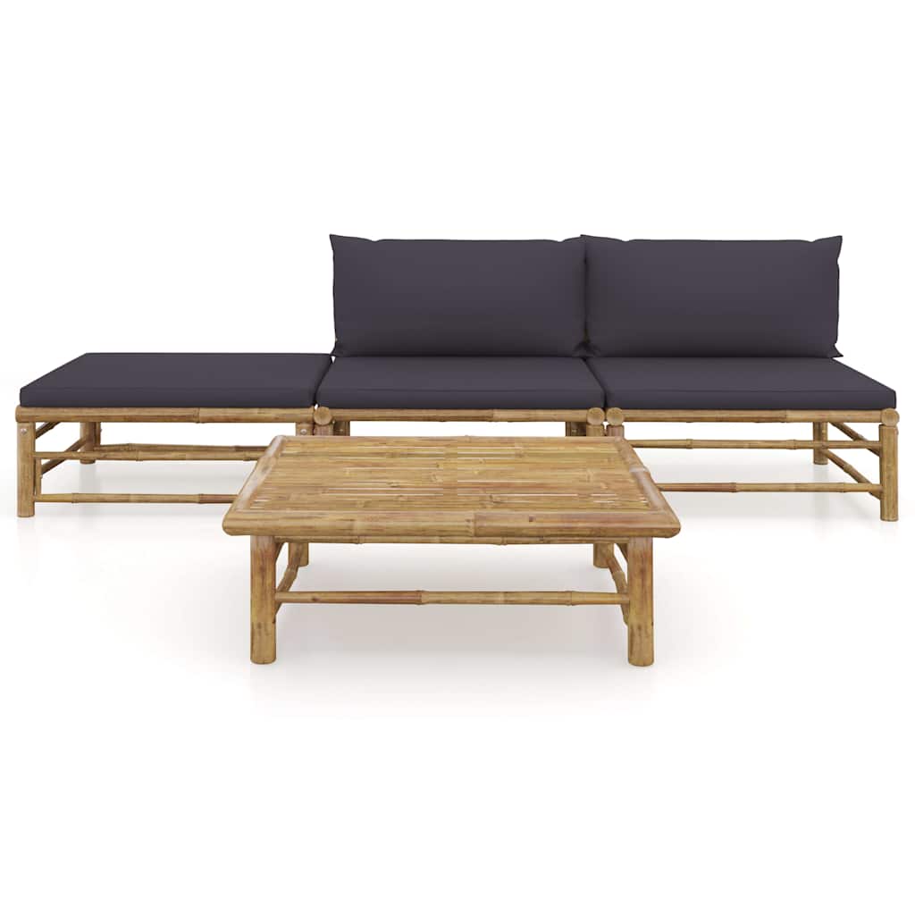 Vidaxl 4-delige loungeset met donkergrijze kussens bamboe