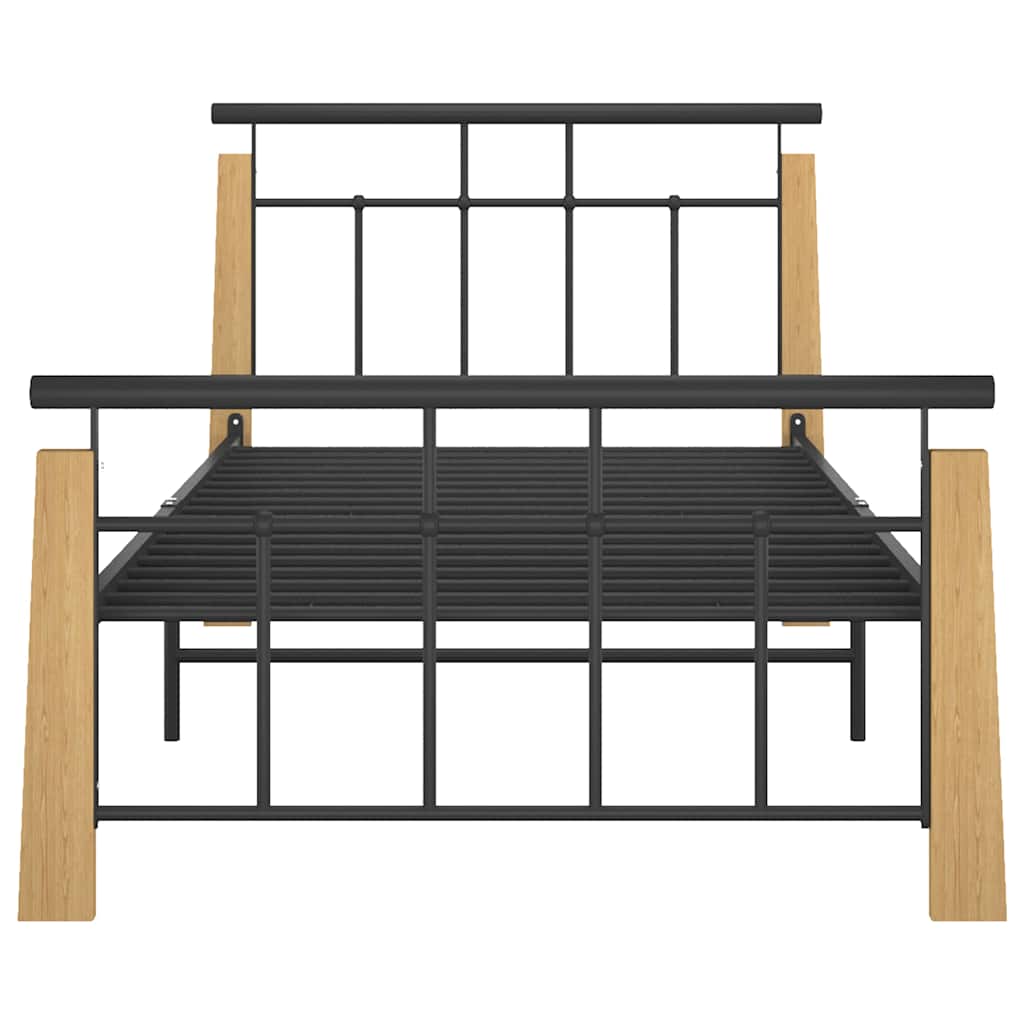 Vidaxl bedframe metaal en massief eikenhout 90x200 cm