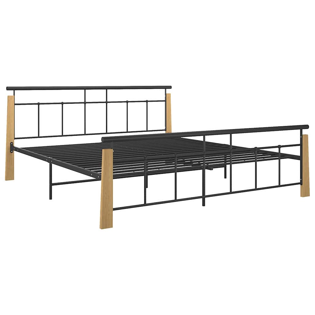 Vidaxl bedframe metaal en massief eikenhout 180x200 cm