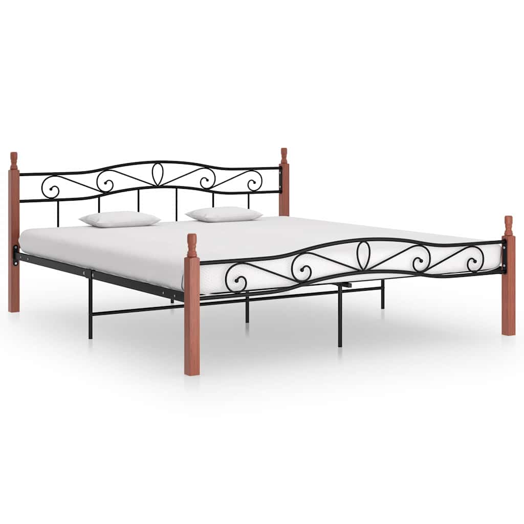 Vidaxl bedframe metaal en massief eikenhout zwart 200x200 cm