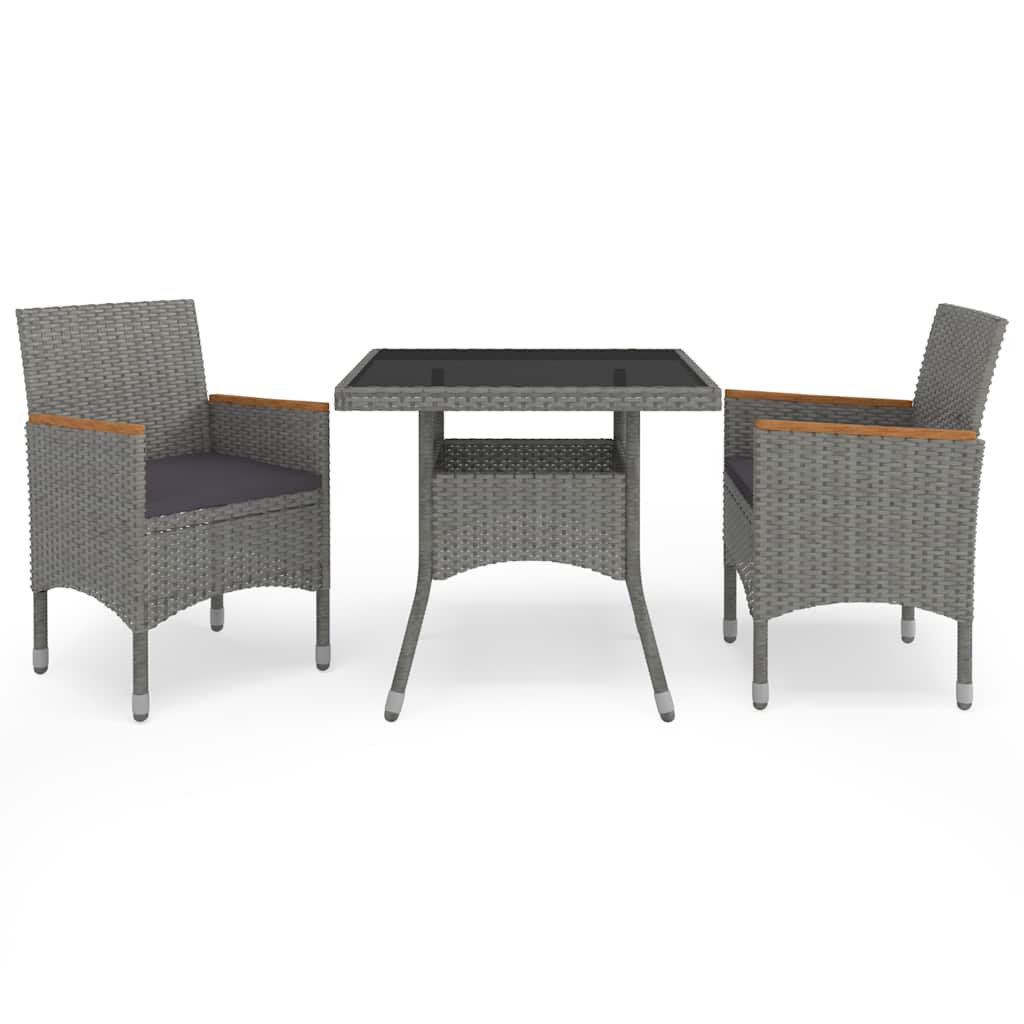 Vidaxl 3-delige tuinset poly rattan en acaciahout grijs