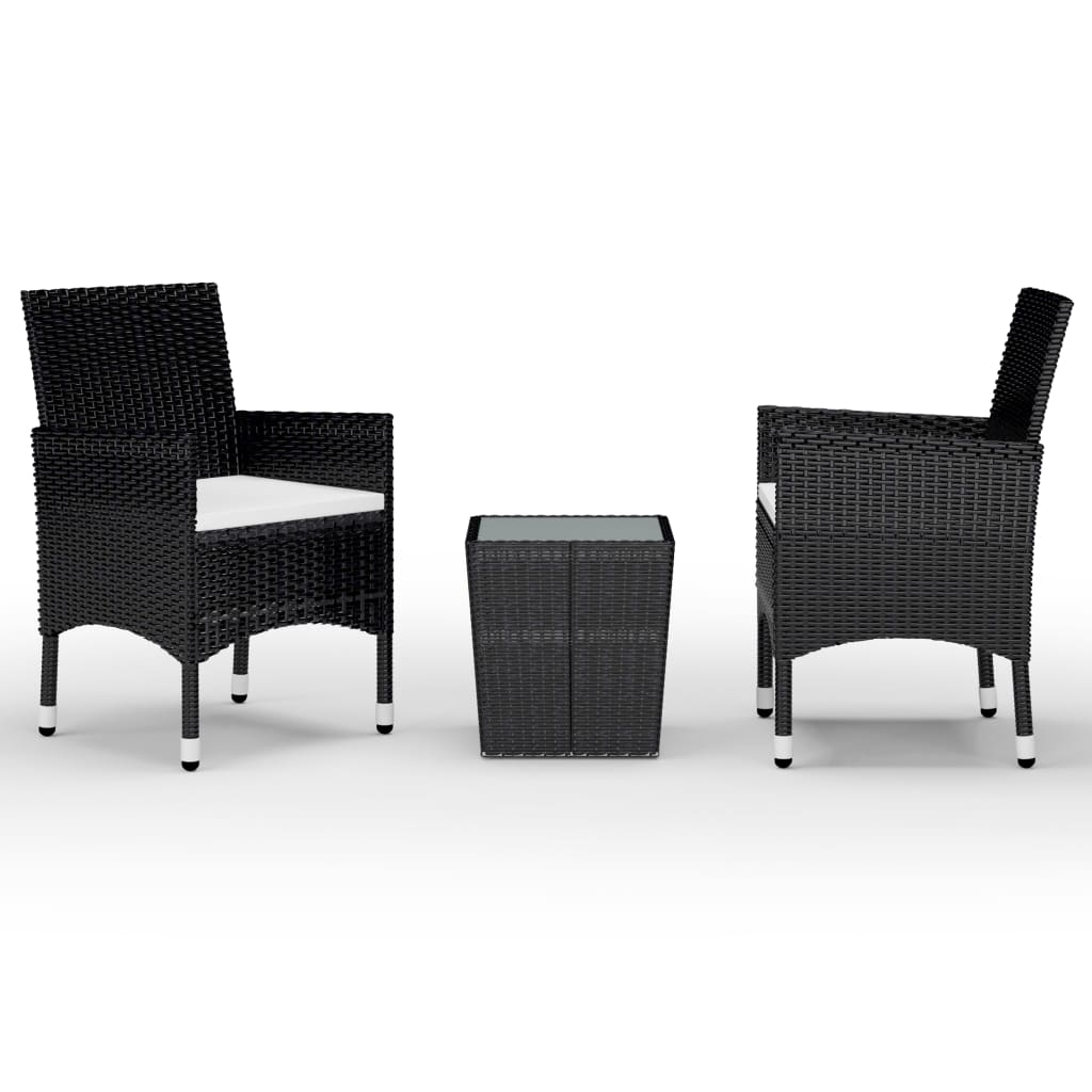 Vidaxl 3-delige bistroset poly rattan en gehard glas zwart