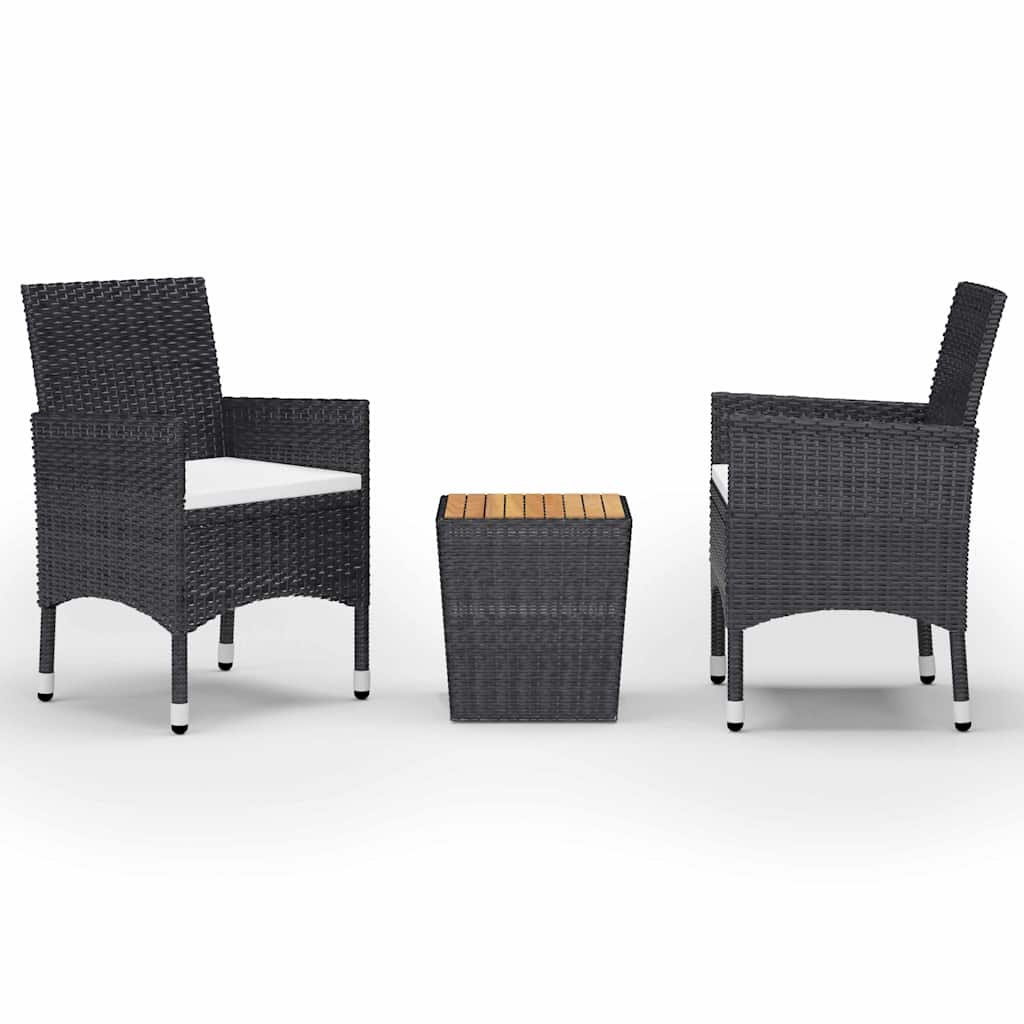 Vidaxl 3-delige bistroset poly rattan en acaciahout zwart