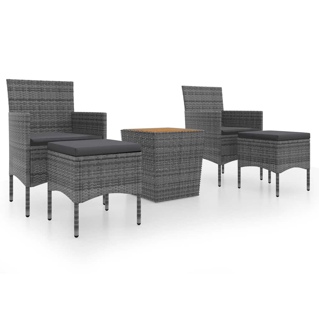 Vidaxl 5-delige bistroset poly rattan en massief acaciahout grijs