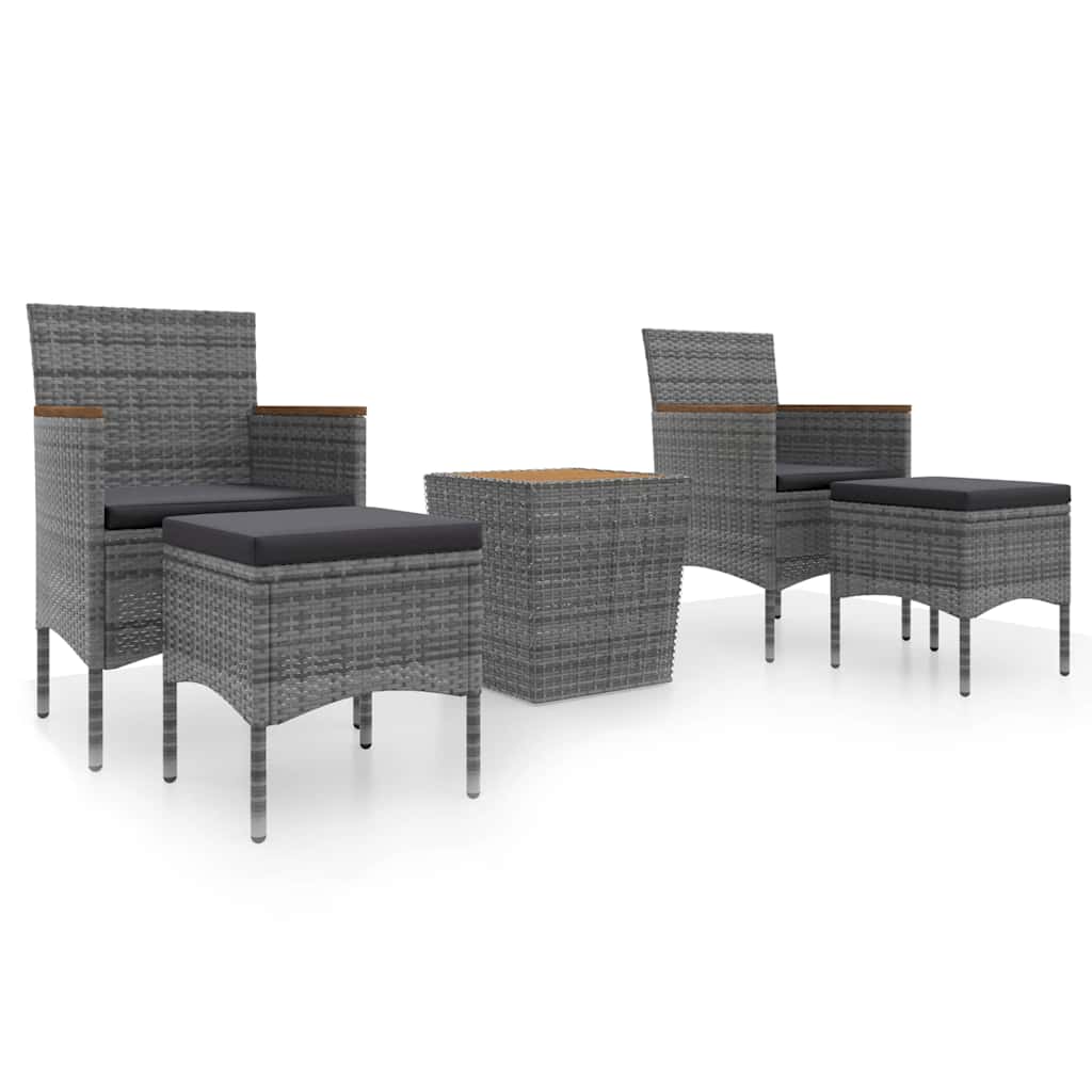 Vidaxl 5-delige bistroset poly rattan en massief acaciahout grijs