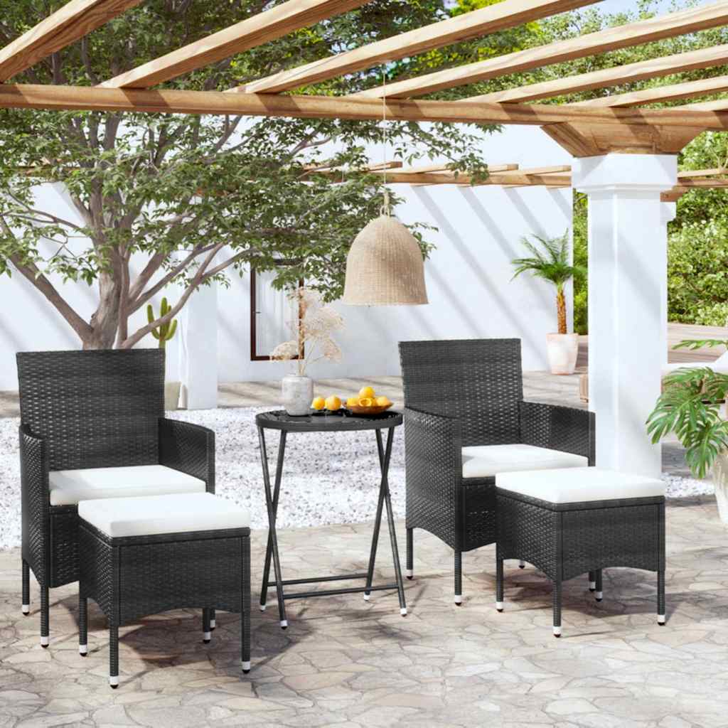 Vidaxl 5-delige bistroset poly rattan en gehard glas zwart