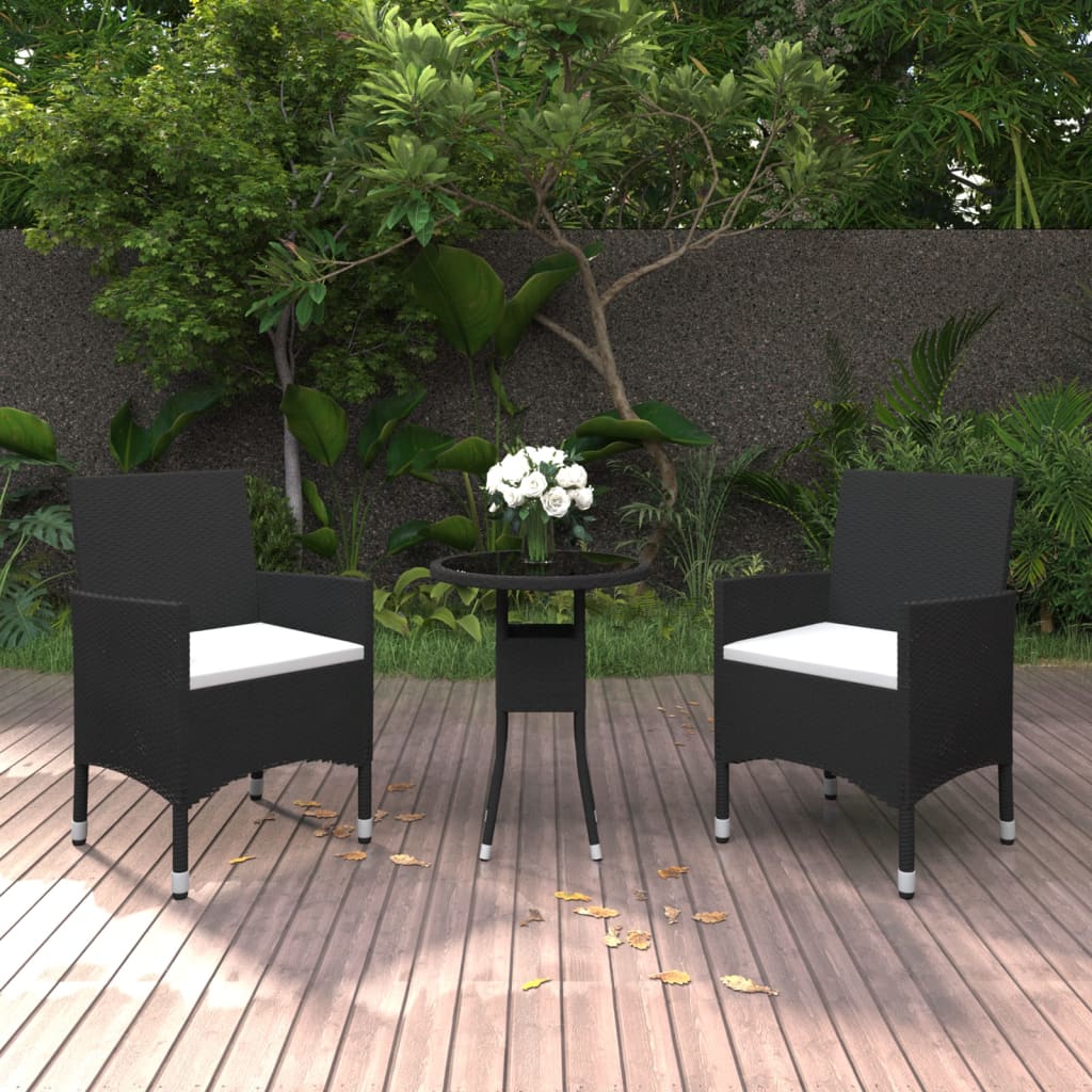 Vidaxl 3-delige tuinset poly rattan zwart