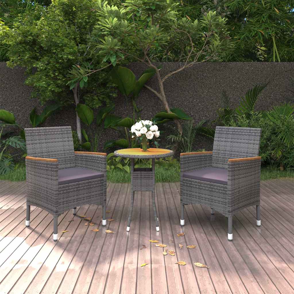 Vidaxl 3-delige tuinset poly rattan grijs
