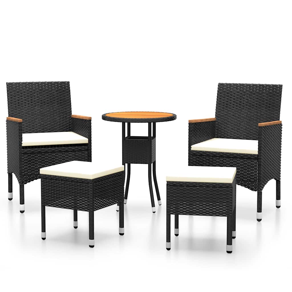 Vidaxl 5-delige loungeset poly rattan zwart