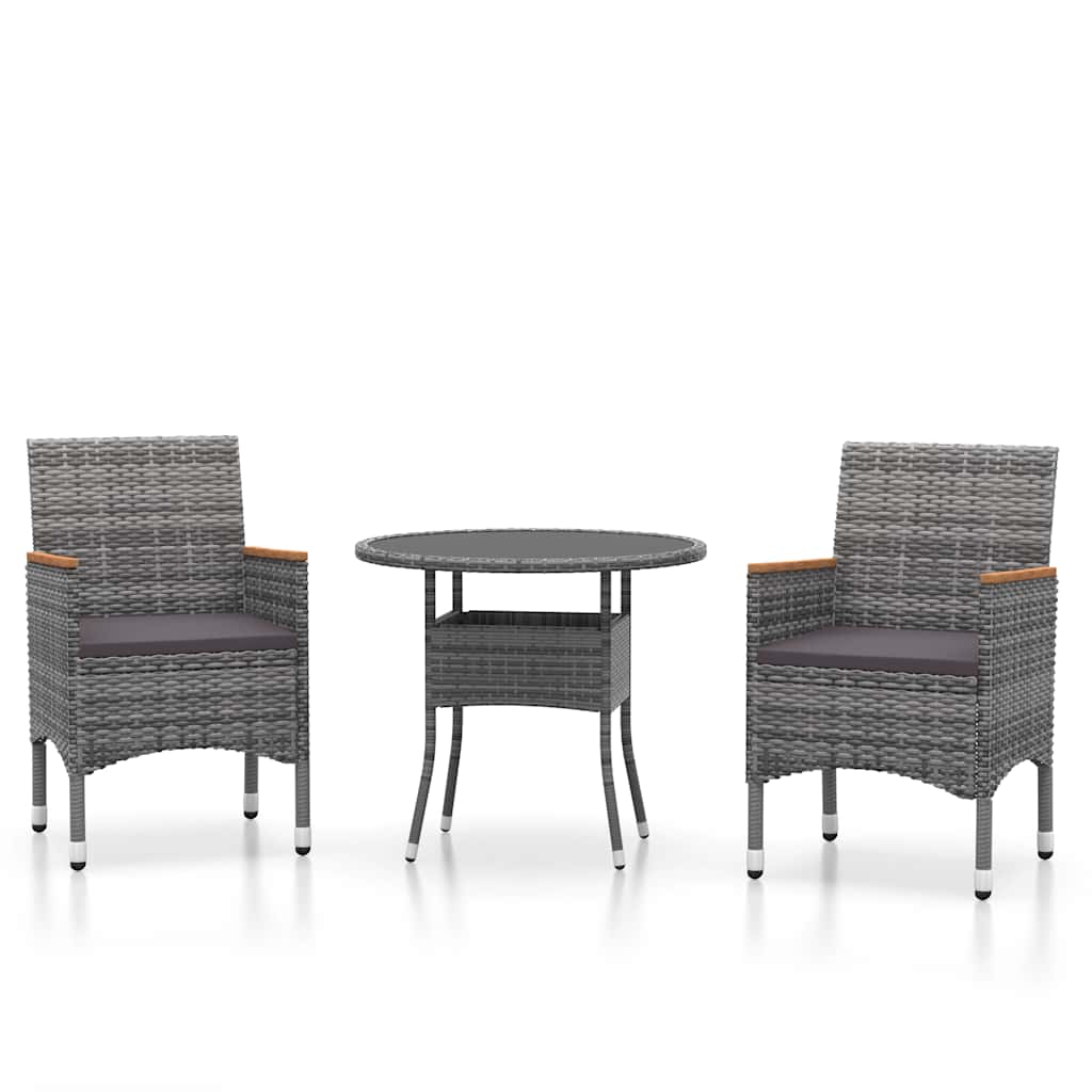 Vidaxl 3-delige tuinset poly rattan grijs