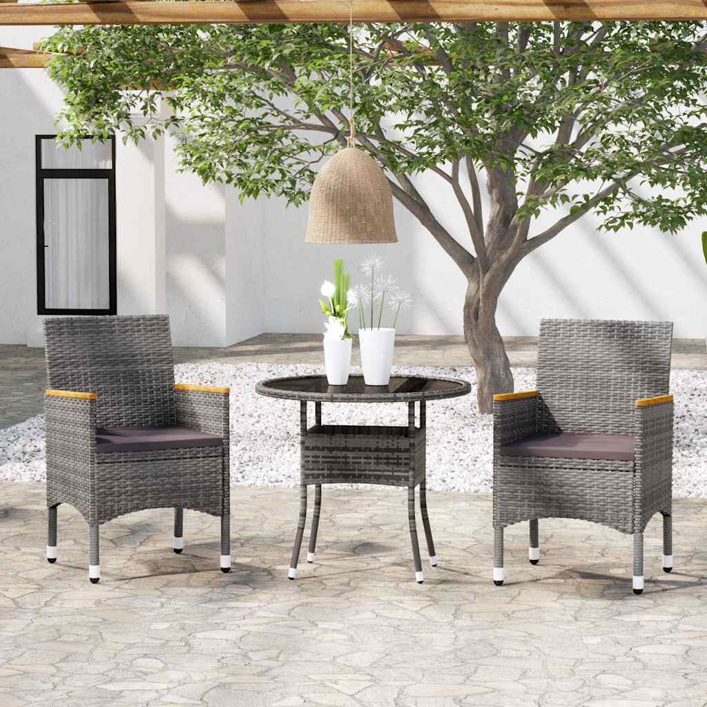 Vidaxl 3-delige tuinset poly rattan grijs