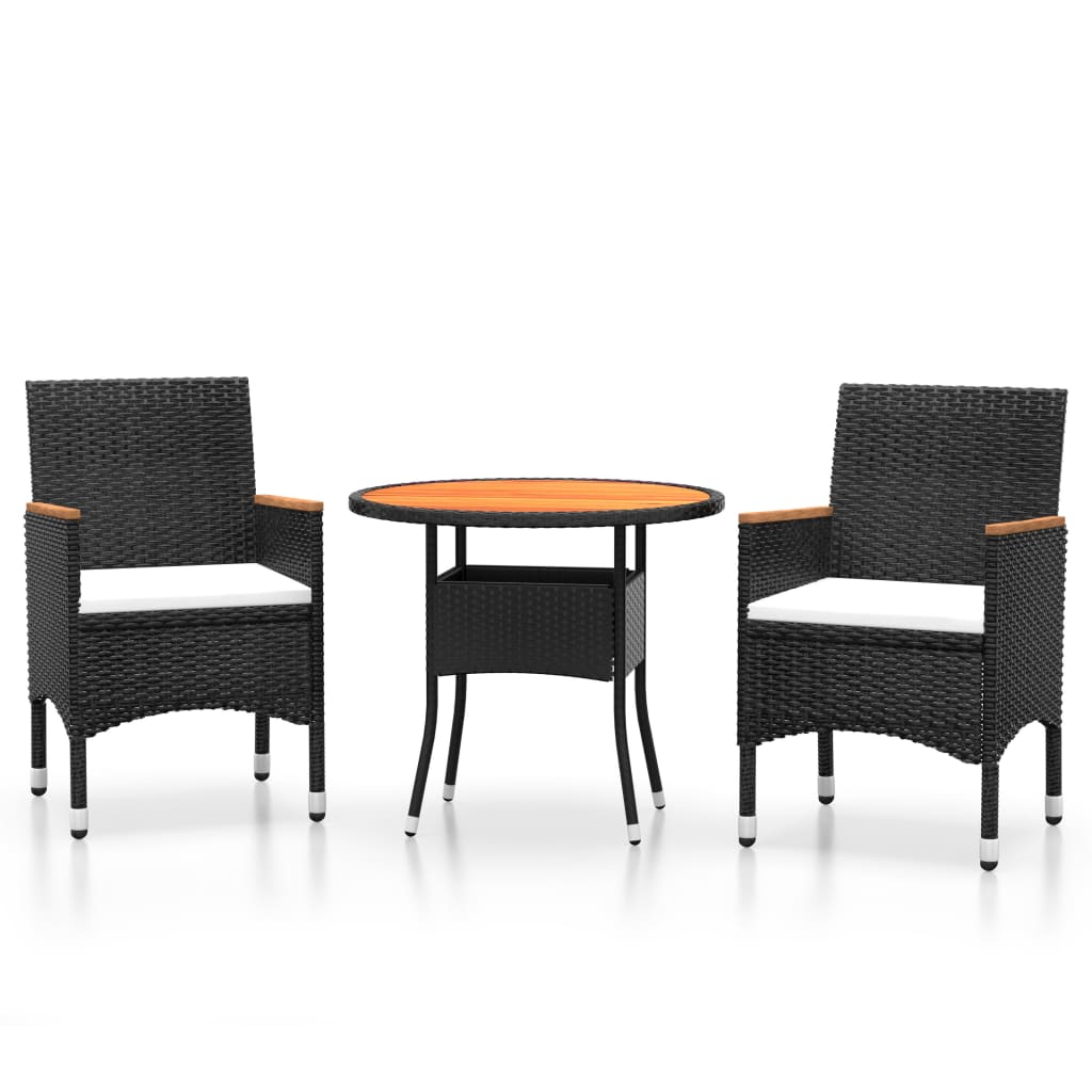 Vidaxl 3-delige tuinset poly rattan zwart