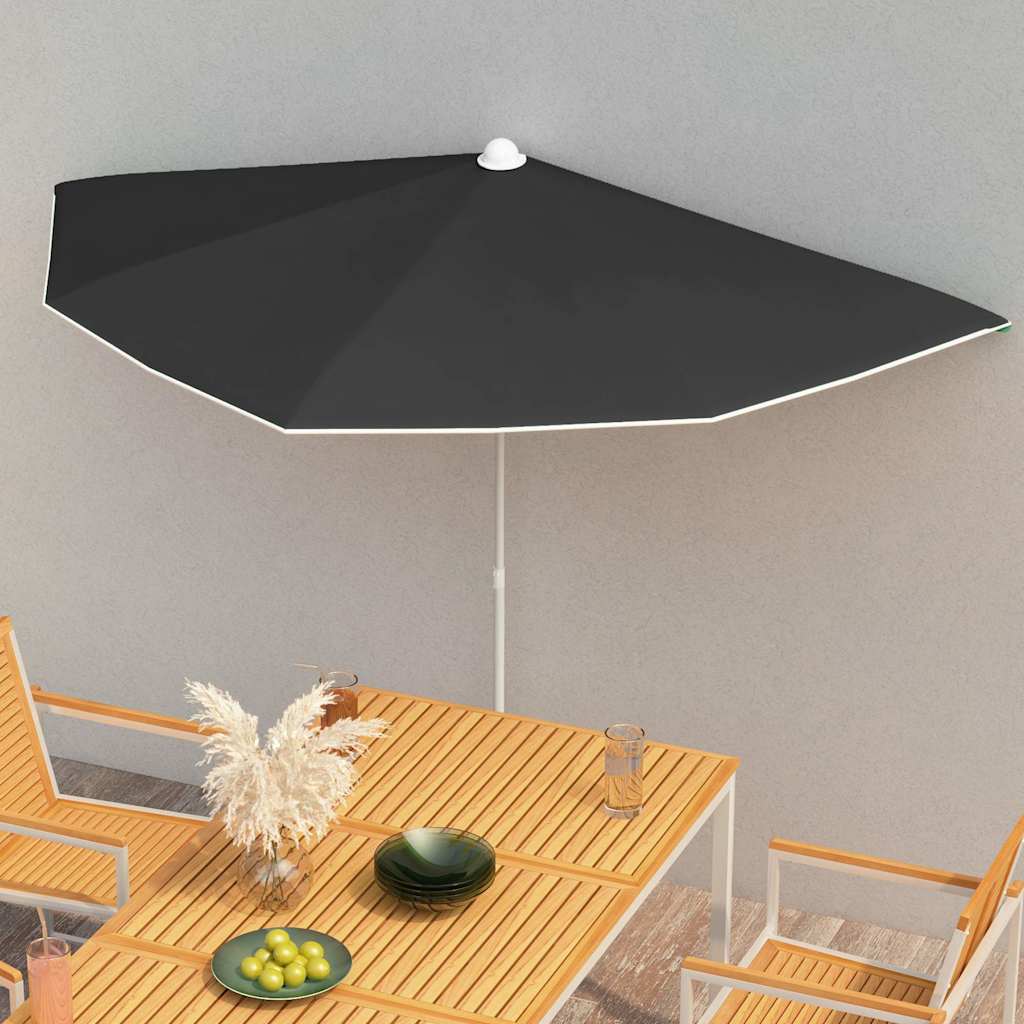 Vidaxl parasol half met paal 180x90 cm zwart