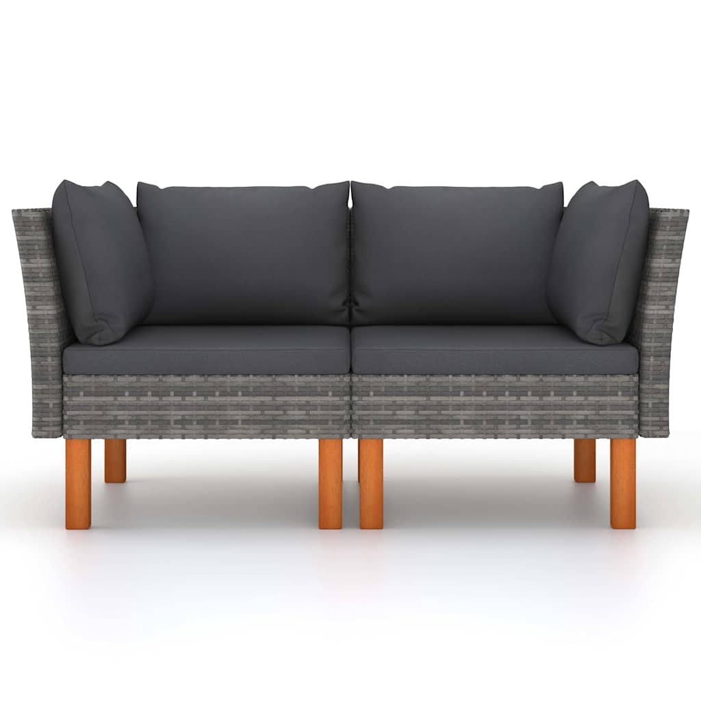 Vidaxl hoekbanken 2 st poly rattan en massief eucalyptushout