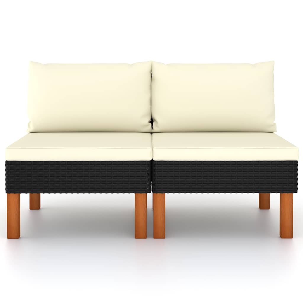 Vidaxl middenbanken 2 st poly rattan en massief eucalyptushout