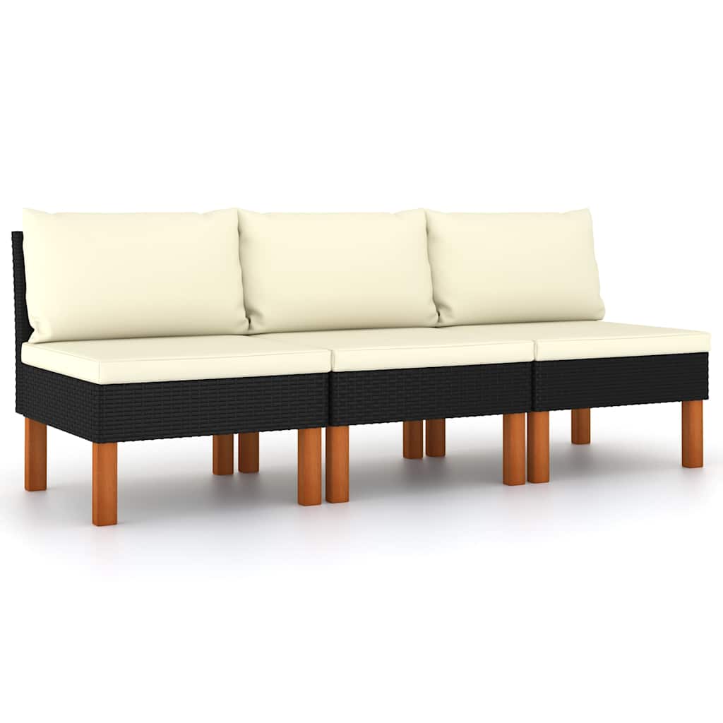 Vidaxl middenbanken 3 st poly rattan en massief eucalyptushout