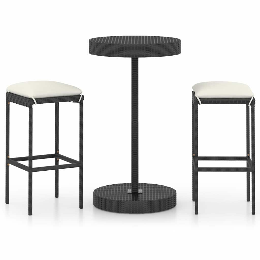 Vidaxl 3-delige tuinbarset met kussens poly rattan zwart