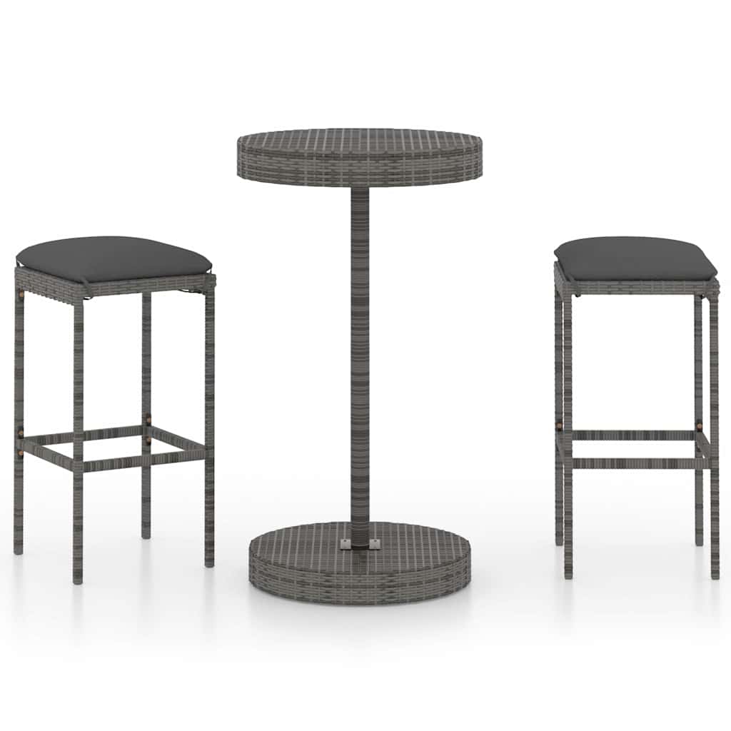 Vidaxl 3-delige tuinbarset met kussens poly rattan grijs