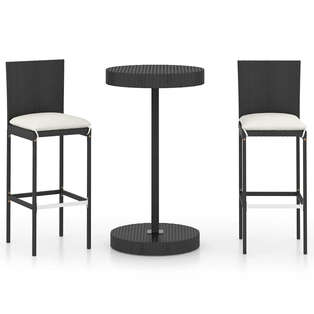 Vidaxl 3-delige tuinbarset met kussens poly rattan zwart