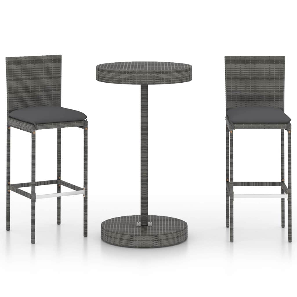 Vidaxl 3-delige tuinbarset met kussens poly rattan grijs