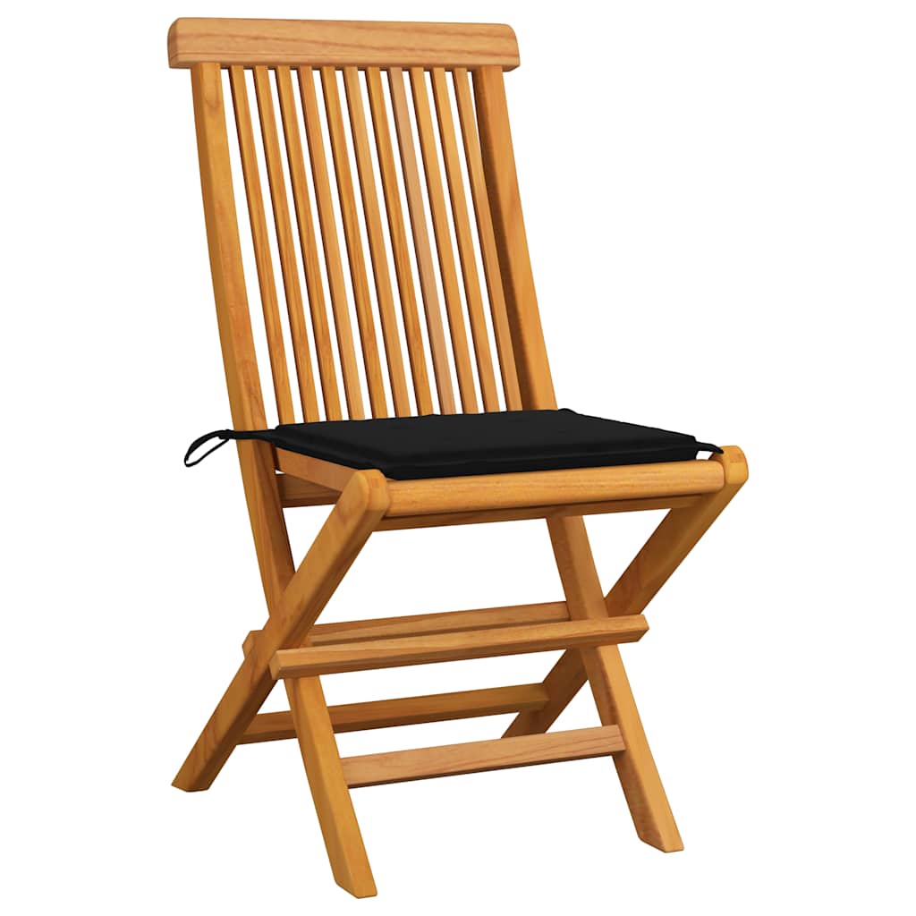 Vidaxl tuinstoelen 4 st met zwarte kussens massief teakhout
