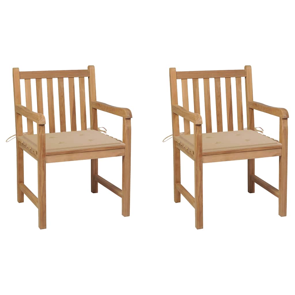 Vidaxl tuinstoelen 2 st met beige kussens massief teakhout