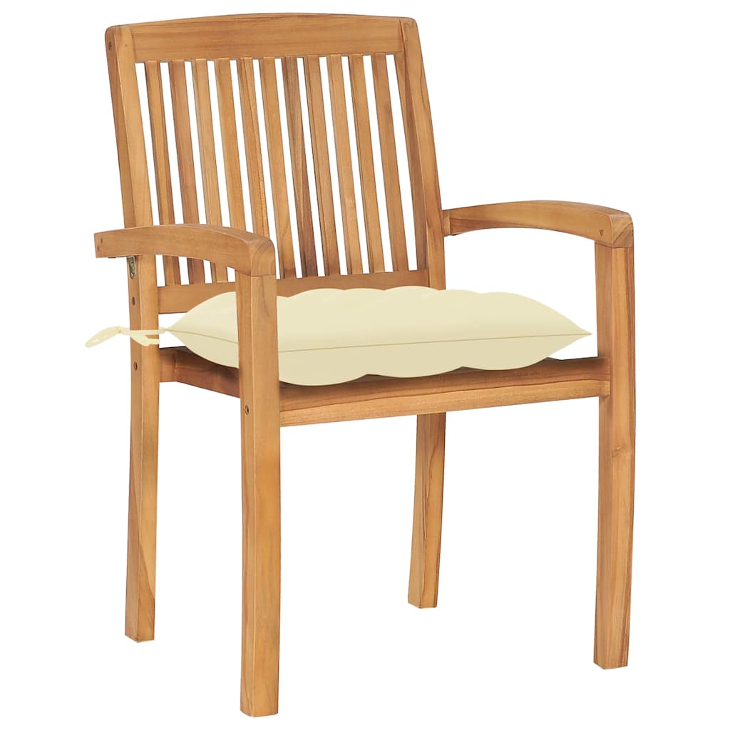 Vidaxl tuinstoelen 2 st met crèmewitte kussens massief teakhout