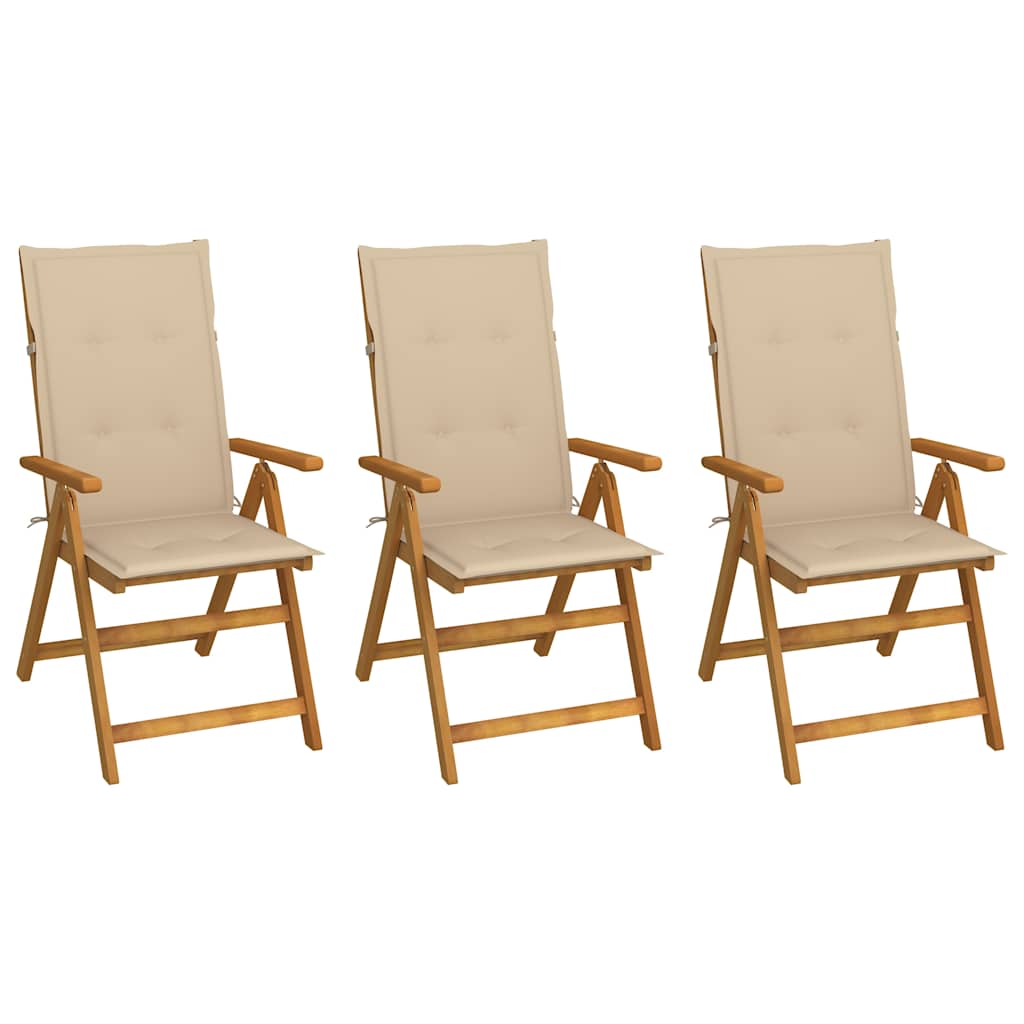 Vidaxl tuinstoelen 3 st inklapbaar met kussens massief acaciahout