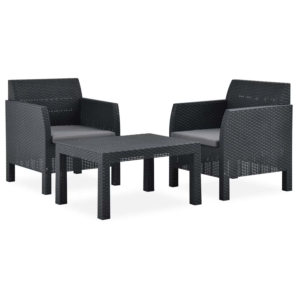 Vidaxl 3-delige loungeset met kussens pp rattan antracietkleurig