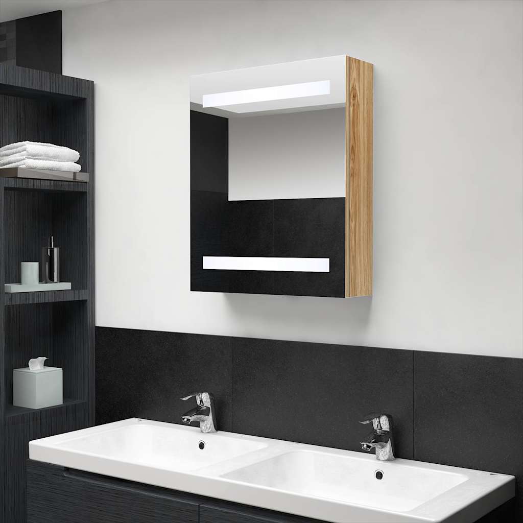 Vidaxl badkamerkast met spiegel en led 50x14x60 cm eikenkleurig