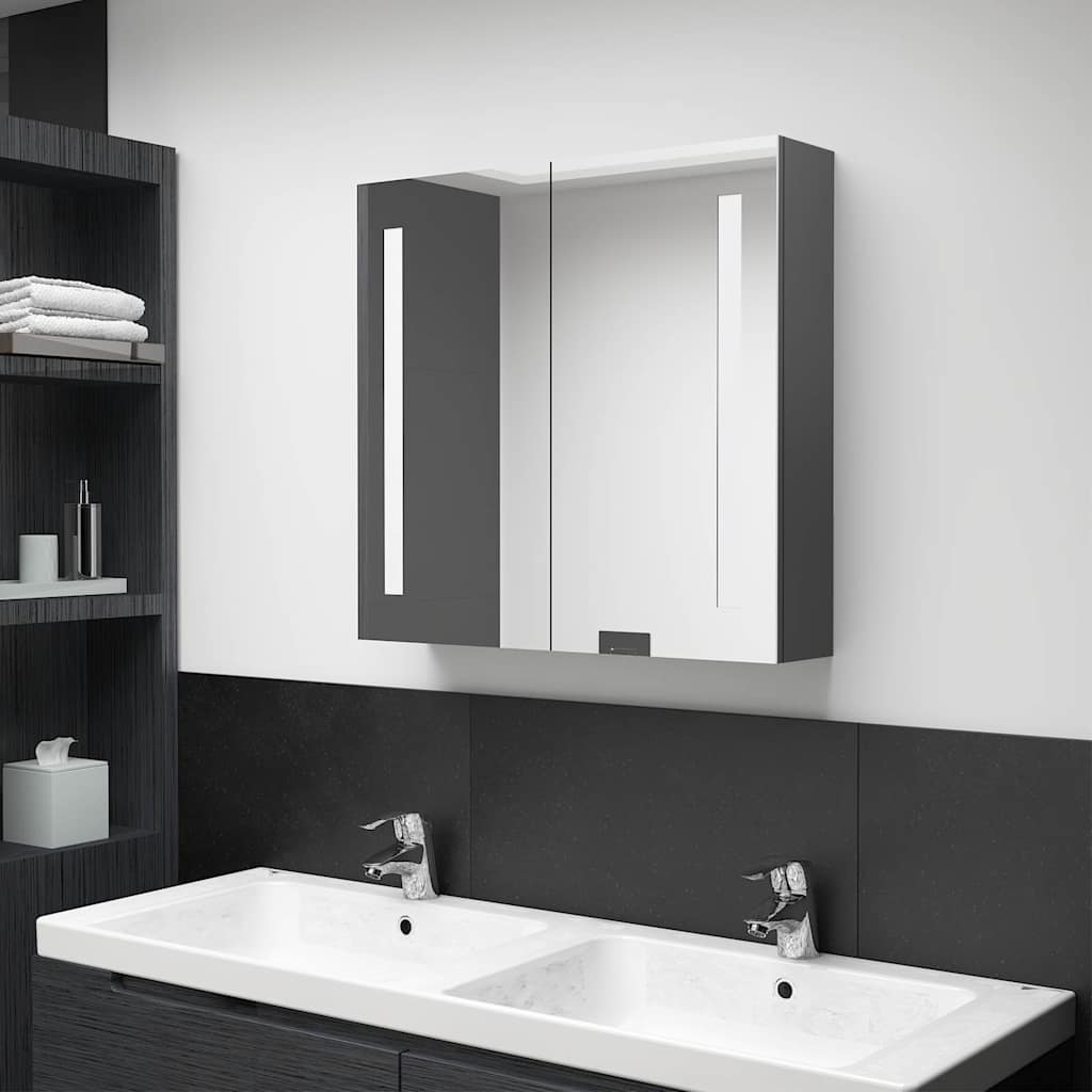 Vidaxl badkamerkast met spiegel en led 62x14x60 cm grijs