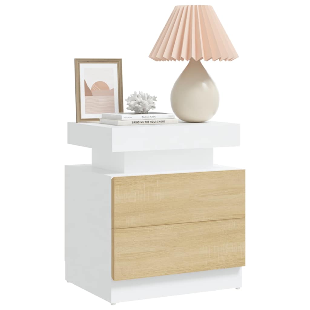 Vidaxl nachtkastje 45x35x52 cm bewerkt hout wit en sonoma eikenkleurig