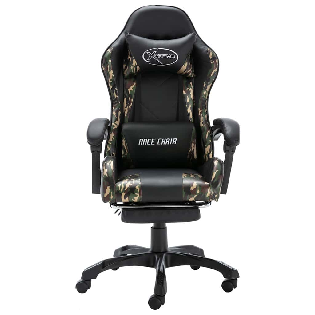 Vidaxl racestoel met voetensteun kunstleer zwart en camouflage