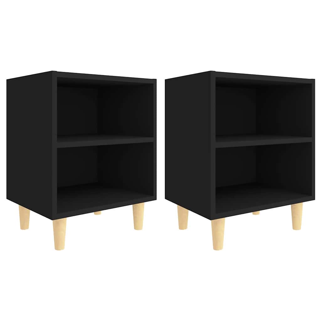 Vidaxl nachtkastjes 2 st met massief houten poten 40x30x50 cm zwart
